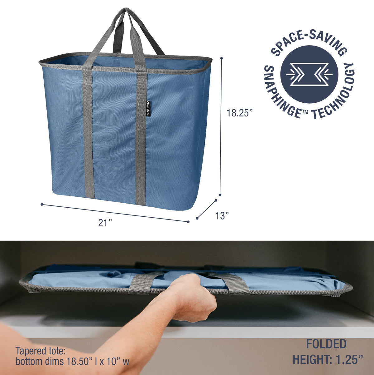 CleverMade Collapsible Laundry Caddy with 64-liter capacity holds two loads.