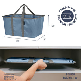 CleverMade collapsible laundry tote denim collapsed for compact closet storage