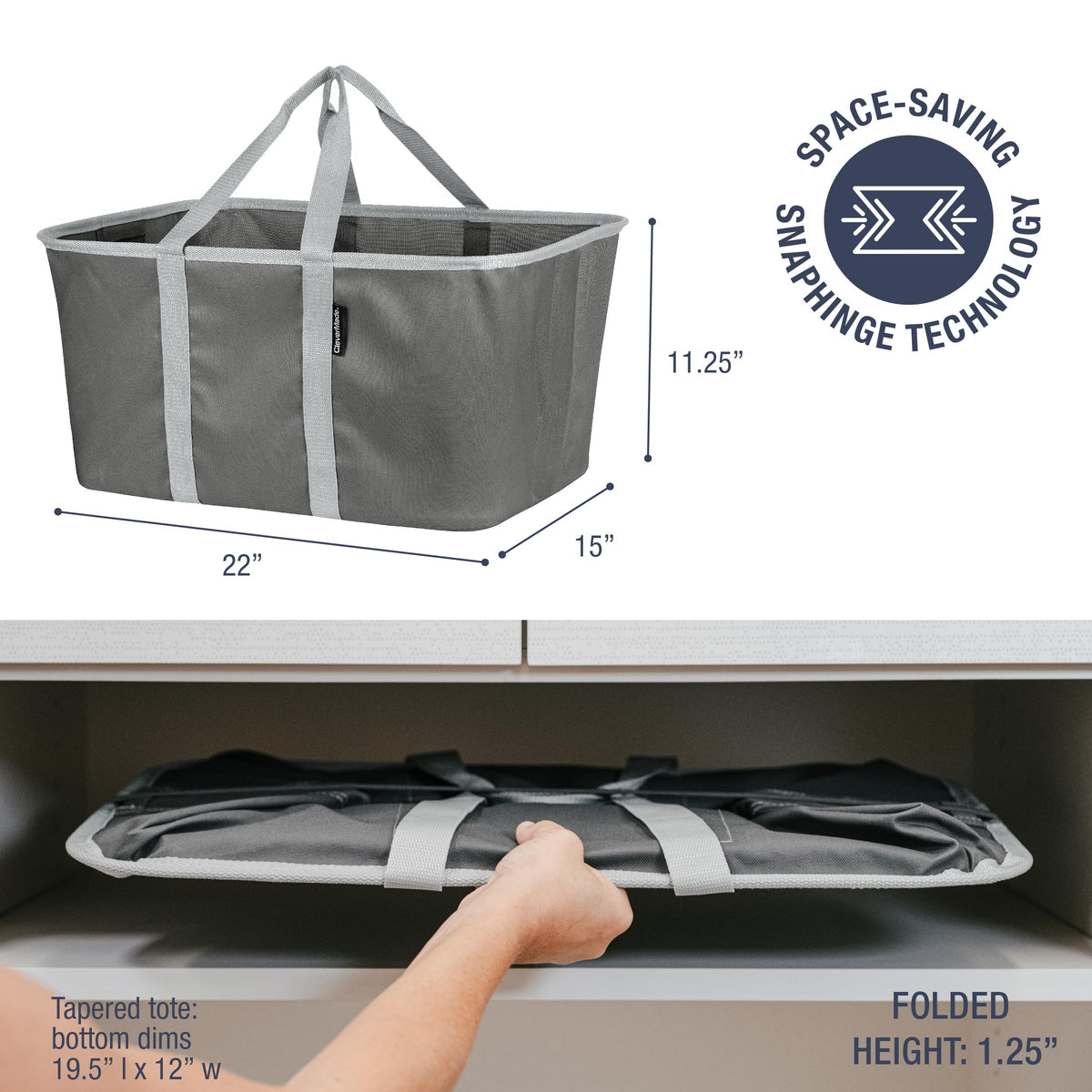 CleverMade Collapsible Laundry Tote folded flat for compact storage