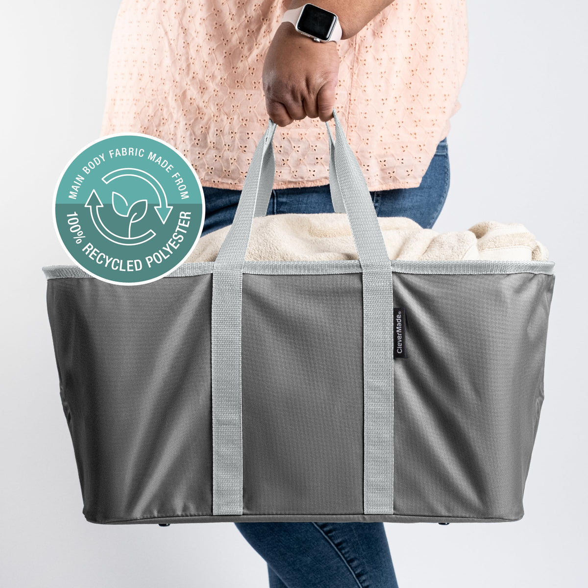 CleverMade Collapsible Laundry Tote used for toy storage in bedrooms