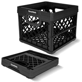 CleverMade collapsible milk crate in obsidian demonstrates compact transport and space-saving storage.