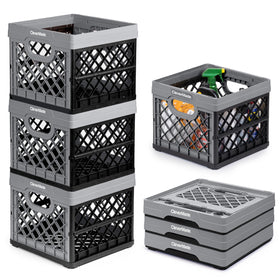 CleverMade collapsible milk crate open for quick access to groceries and tools