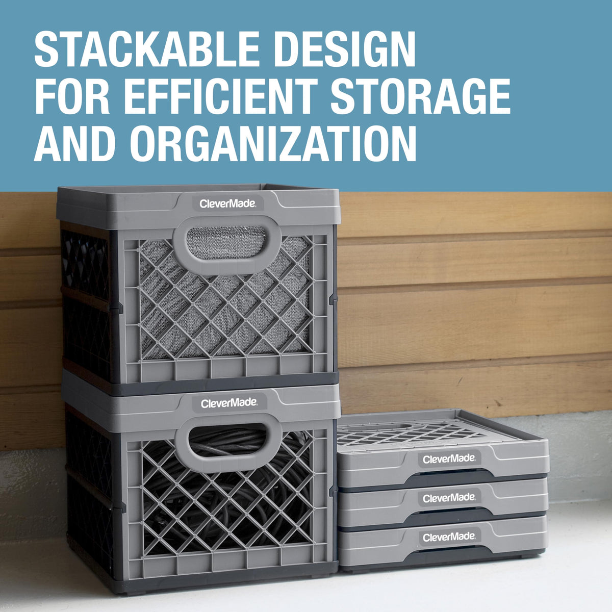 CleverMade collapsible milk crate ventilated design keeps contents visible and breathable
