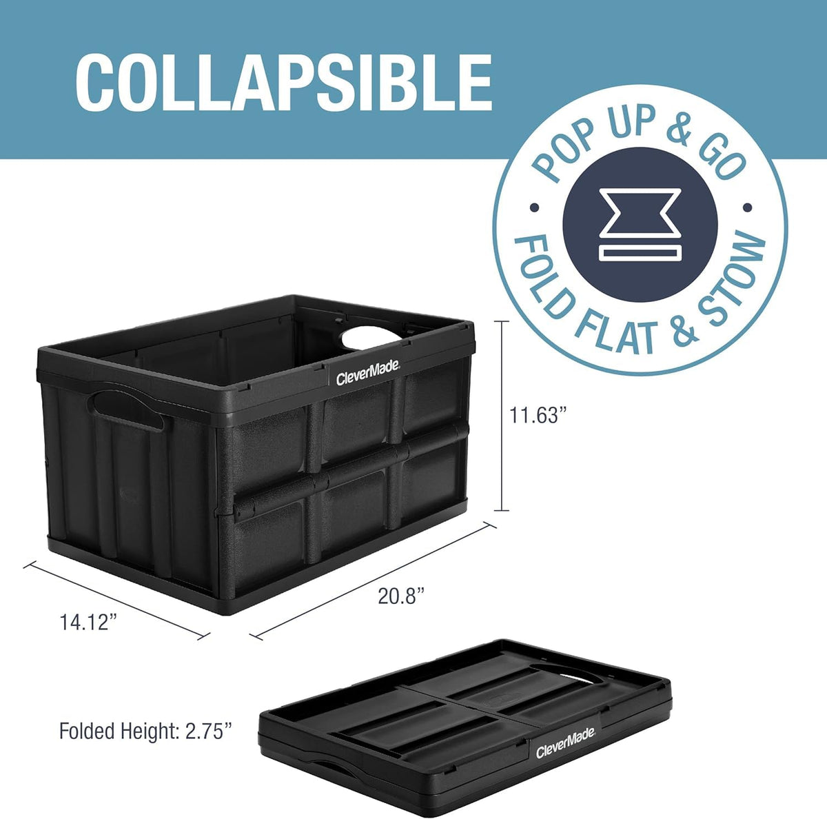 CleverMade collapsible bins folded flat stored in a closet saves space
