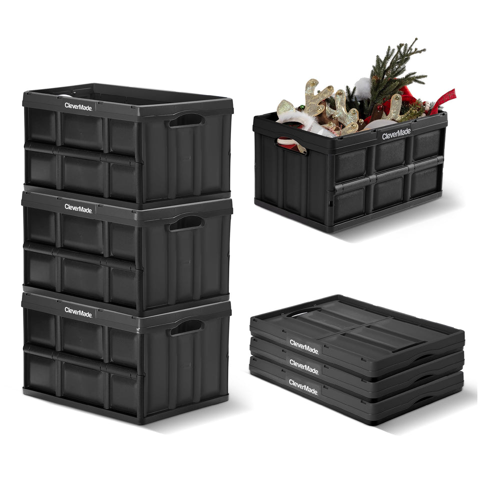 CleverMade collapsible storage bins 46L full capacity used as a car trunk organizer for space efficiency