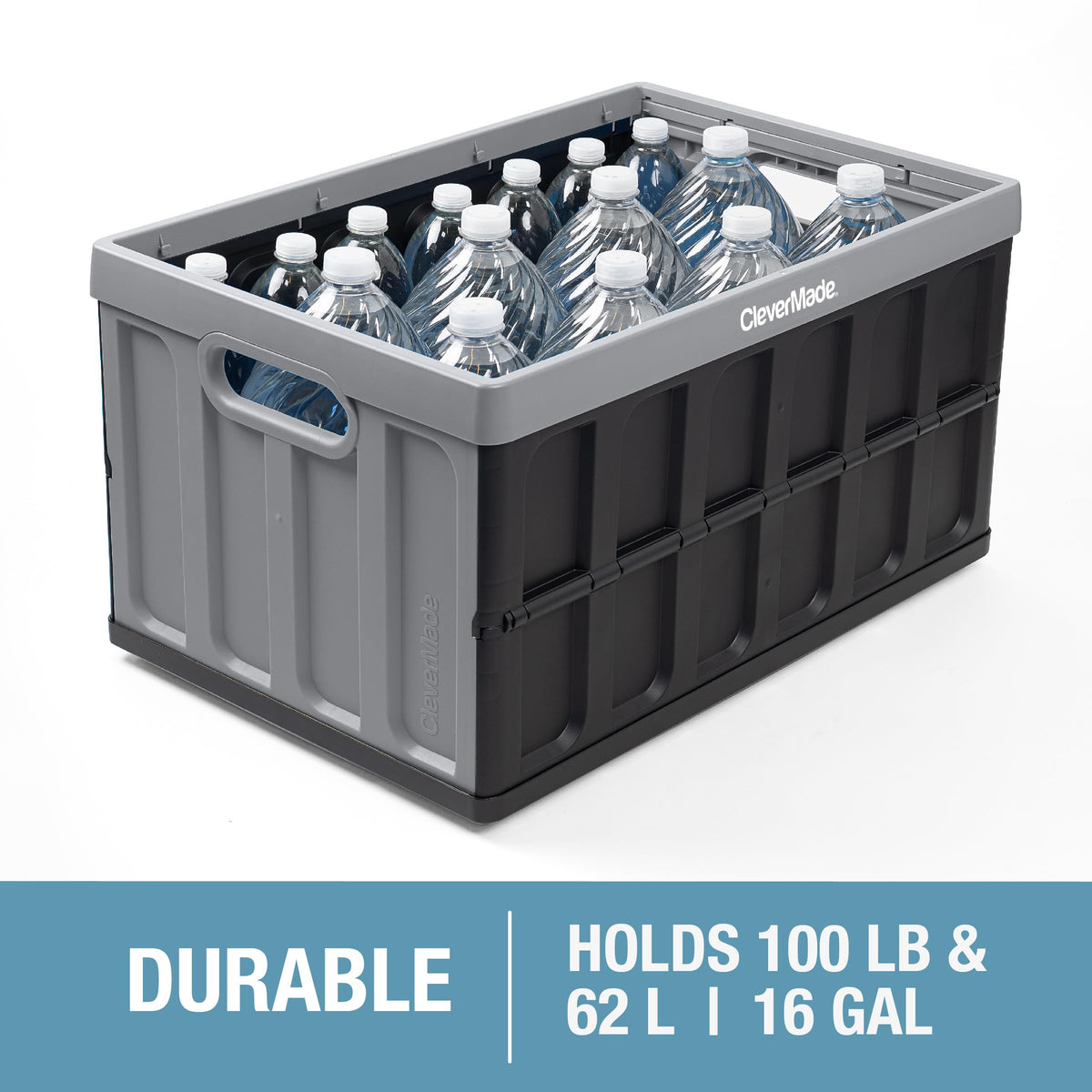 CleverMade ergonomic handles on collapsible bin for easy transport
