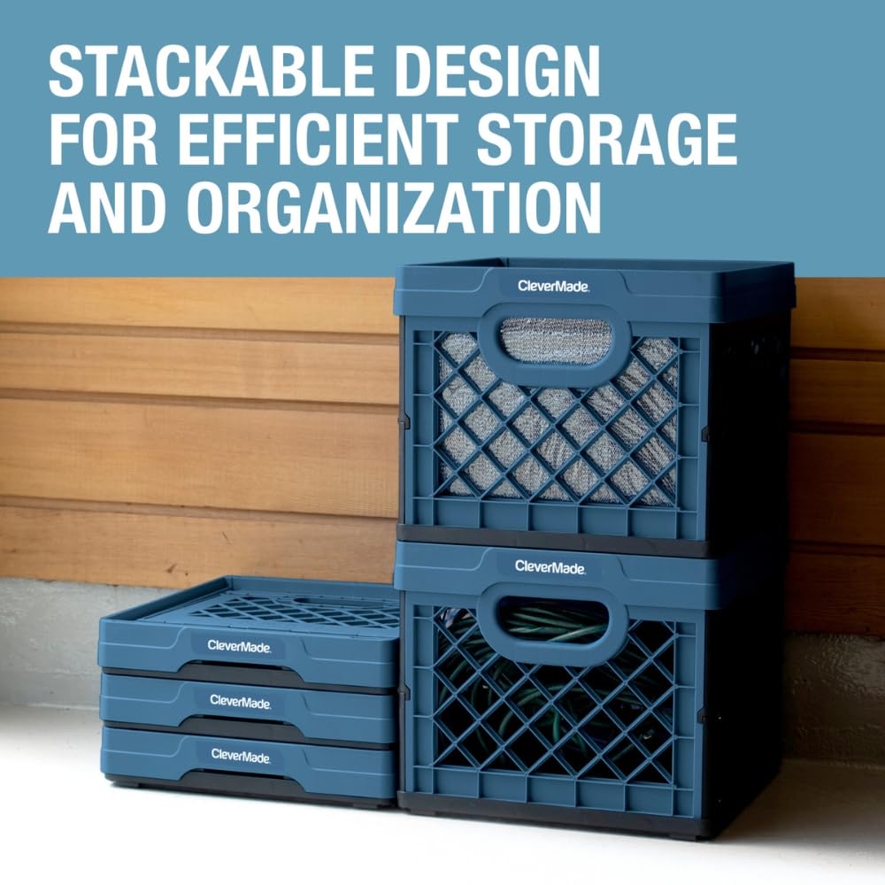 CleverMade collapsible crate folds flat for fast storage when not in use.