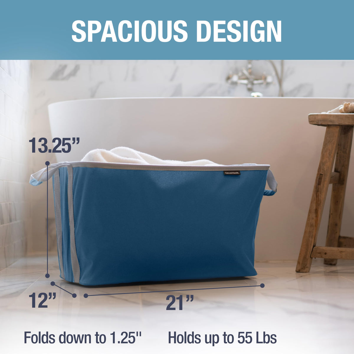 CleverMade folded basket demonstrates flat storage in tight spaces