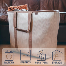 CleverMade Laundry Caddy with reinforced rim and sturdy handles for durability.