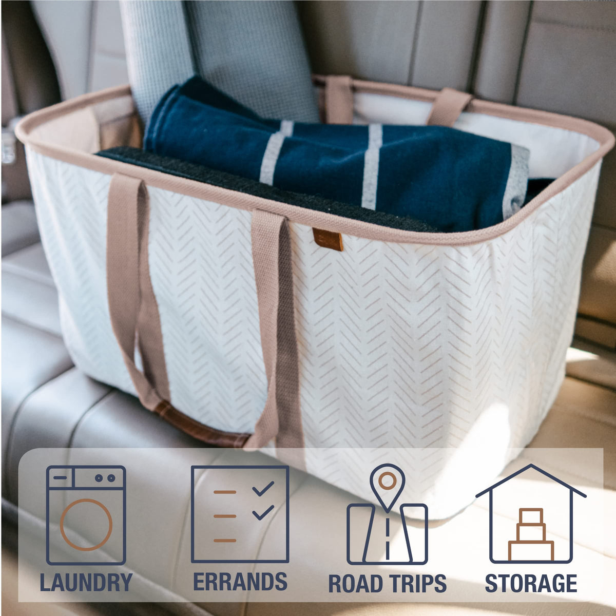 CleverMade Luxe Laundry Tote in car trunk for easy trips and organization.