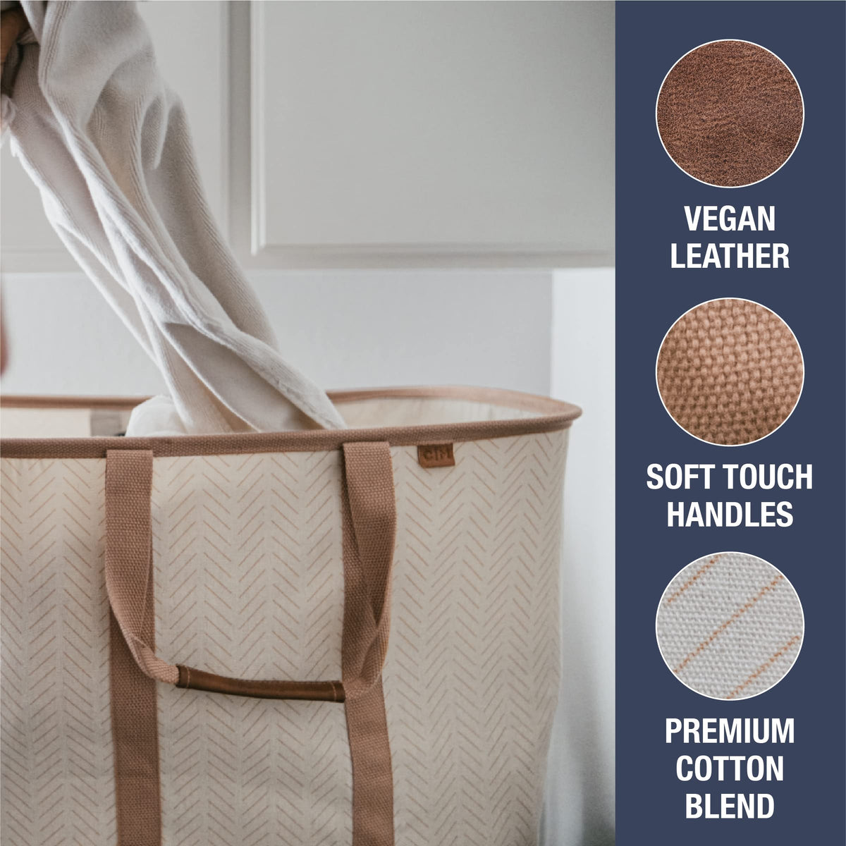 CleverMade Luxe Laundry Tote folded flat for compact storage when not in use.