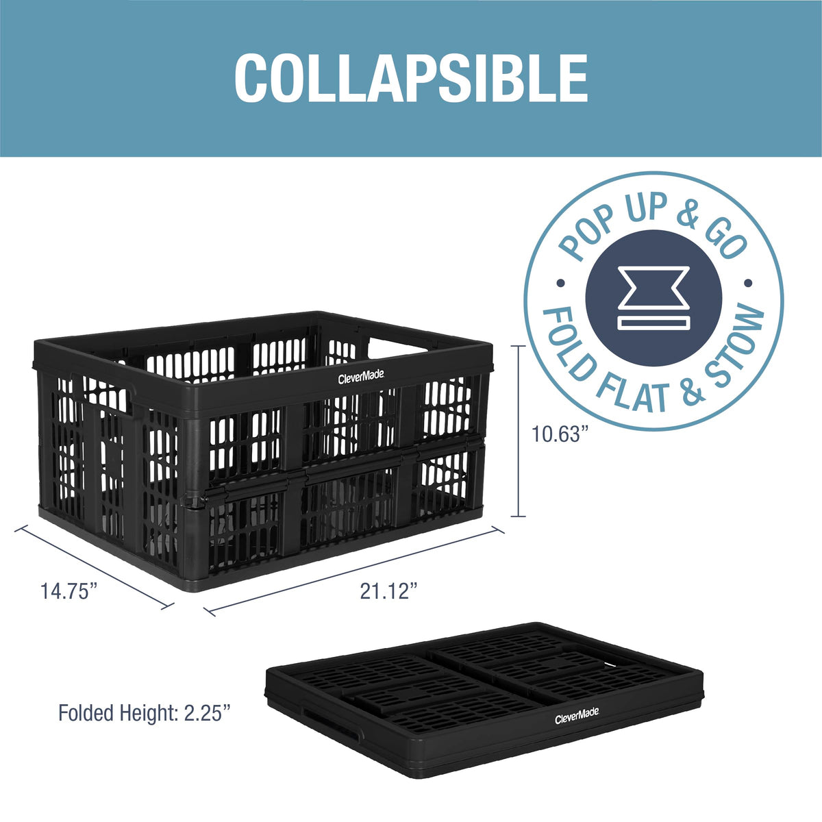 CleverMade Obsidian grocery crate ready for groceries and trips.