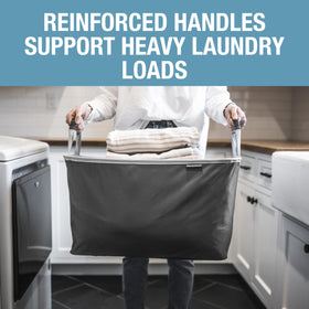 CleverMade Space-saving Laundry Bin showing 60L capacity in a lightweight frame.