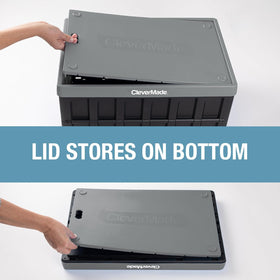 CleverMade stackable bin in garage for vertical organization