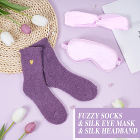 Clexela plush socks keep her feet warm and cozy all day.