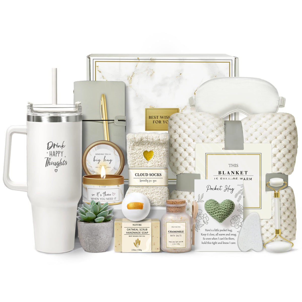 Clexela plush throw blanket in a self-care gift basket for cozy relaxation.
