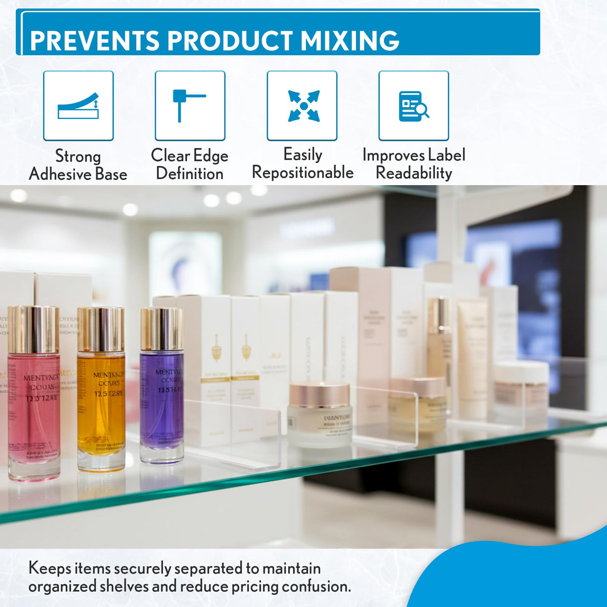 Clip Strip clear crystal PVC divider maintains visibility while separating products