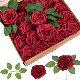 Cliselda red foam roses bulk pack, 100 stems, ideal for DIY bouquets and centerpieces.