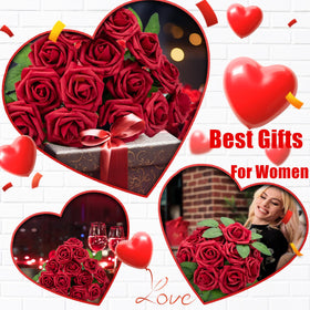 Cliselda red foam rose stems, 8 inches long, bendable for arches and garlands.