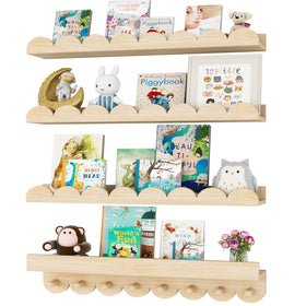 CLLASOU 24-inch floating shelf on wall, natural wood grain, great for nursery storage.