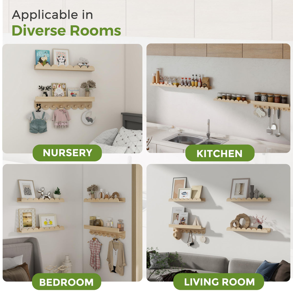 CLLASOU versatile shelves suit living rooms, bedrooms, nurseries, and entryways.