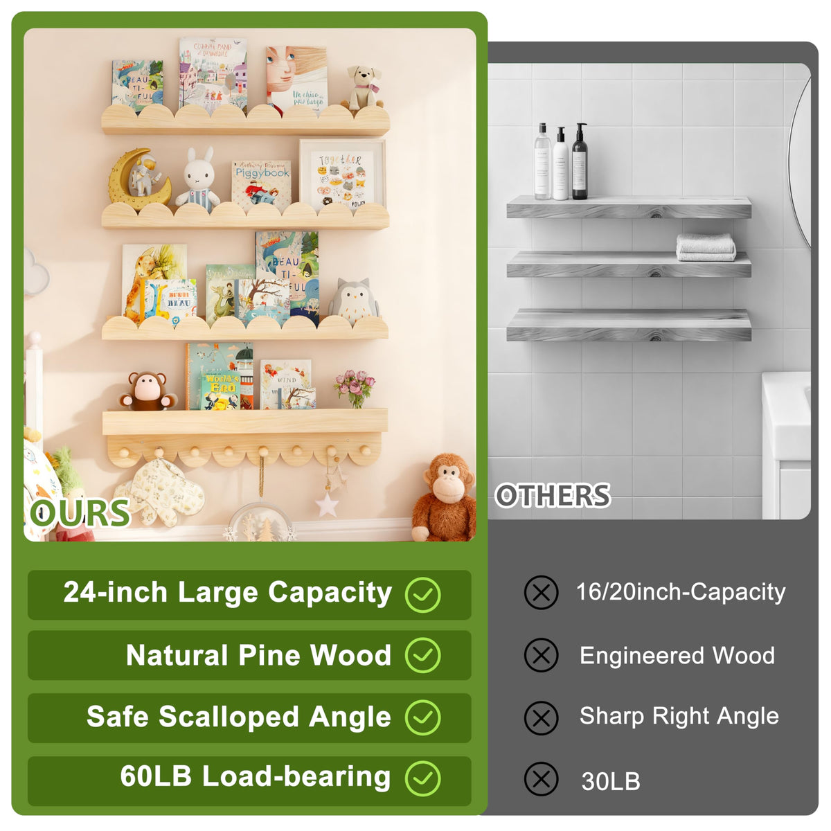 CLLASOU wall-mounted storage doubles as a nursery book shelf.