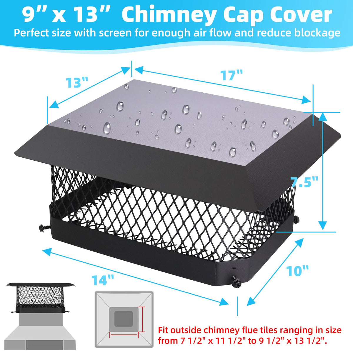 CLLOMAGY chimney cap exterior face shows tough galvanized steel for harsh weather