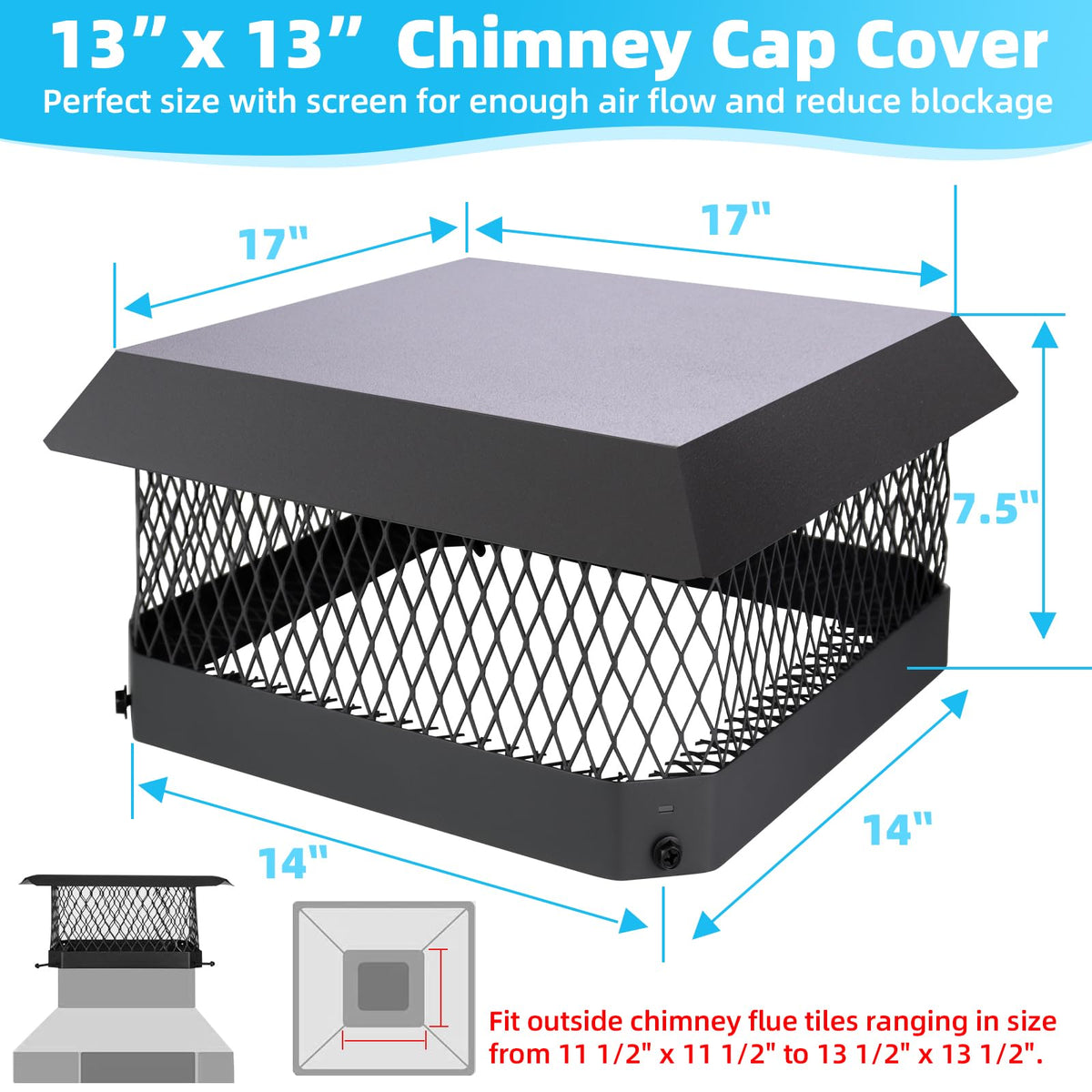 CLLOMAGY chimney cap mesh screen blocks rain and leaves while boosting vent protection.