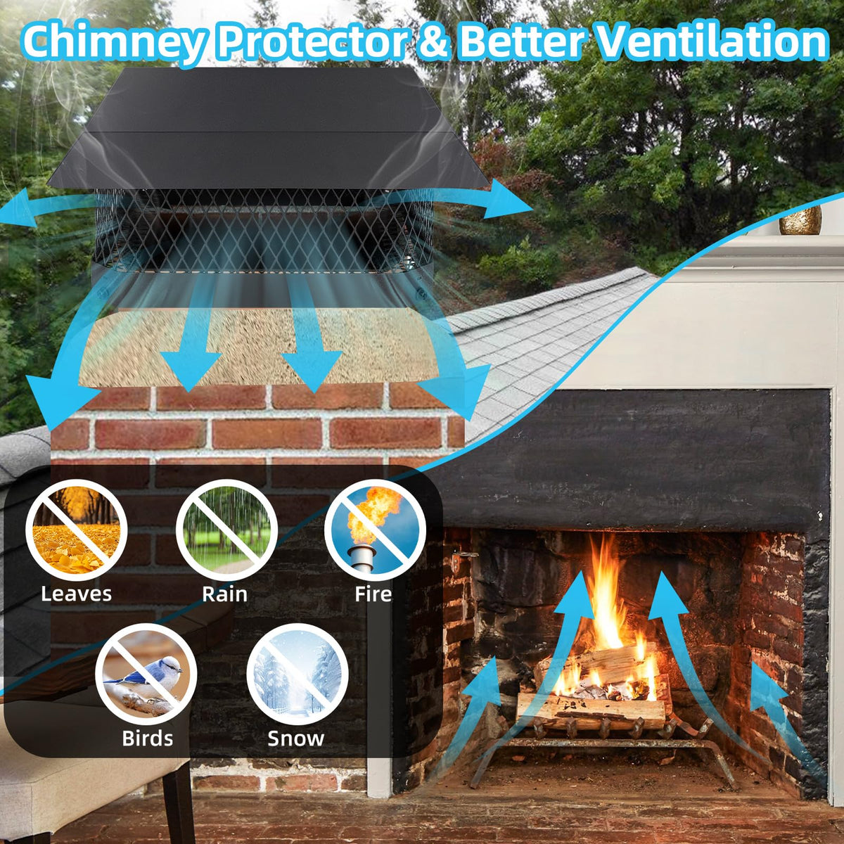 CLLOMAGY outdoor chimney cap resists wind and rain for durable protection.