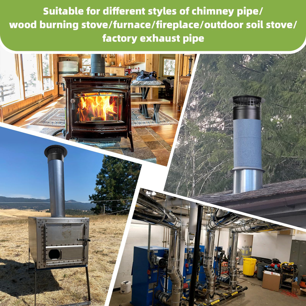 CLLOMAGY outdoor weatherproof chimney cap on a stove pipe.