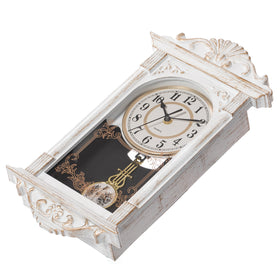 Clockswise regulator-style 9x16 white clock adds classic presence.