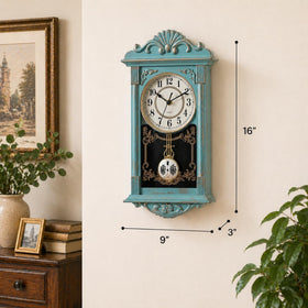 Clockswise vintage grandfather-style wall clock blue dial adds classic kitchen charm.