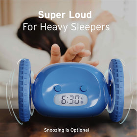 CLOCKY on wheels rolling action captures motion that nudges you to rise.