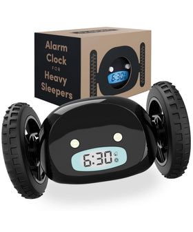 CLOCKY on wheels rolling away to wake you up on time