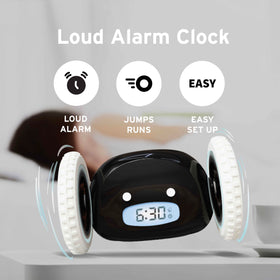 CLOCKY jumps off the nightstand to nudge heavy sleepers awake.