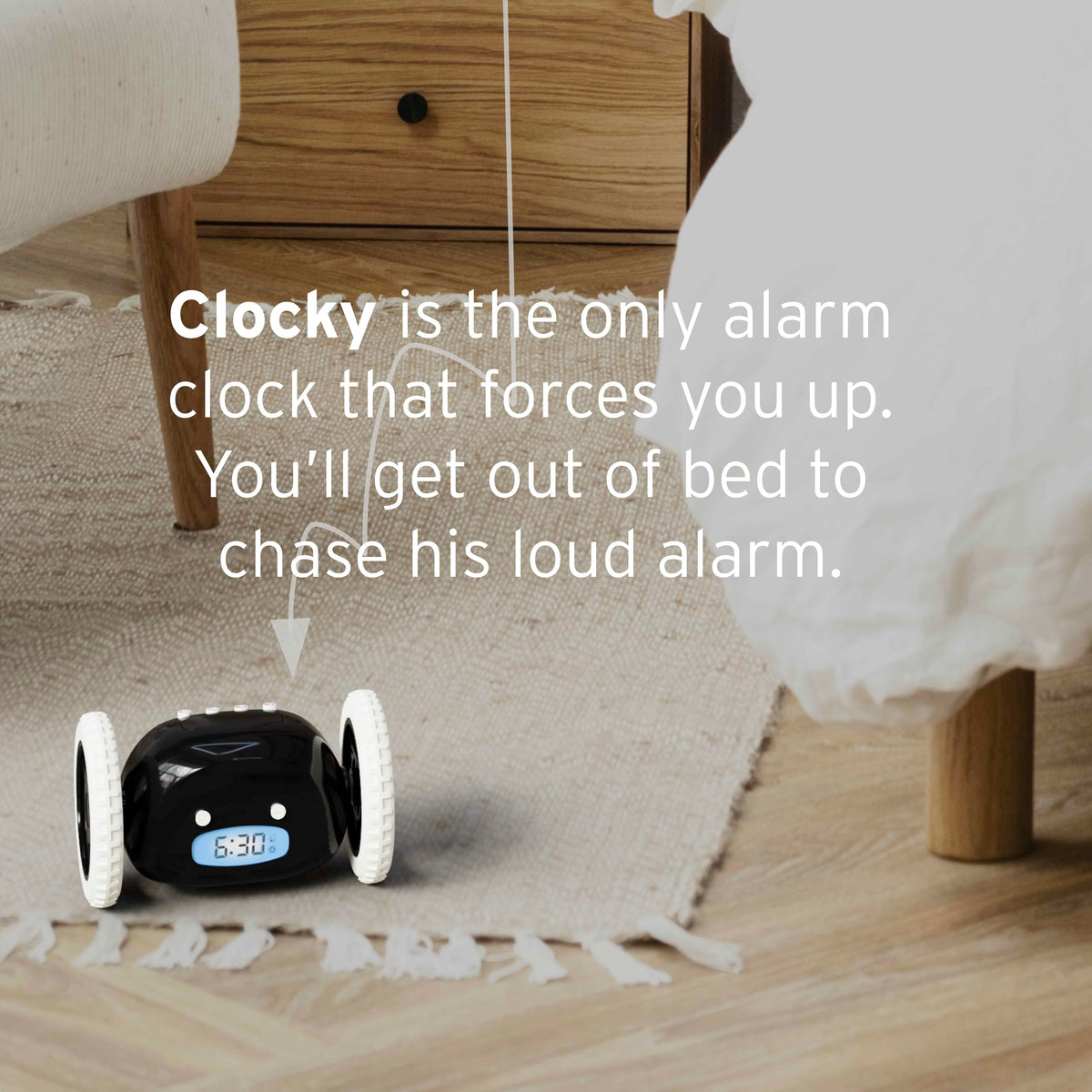 CLOCKY loud digital alarm helps heavy sleepers wake clearly.