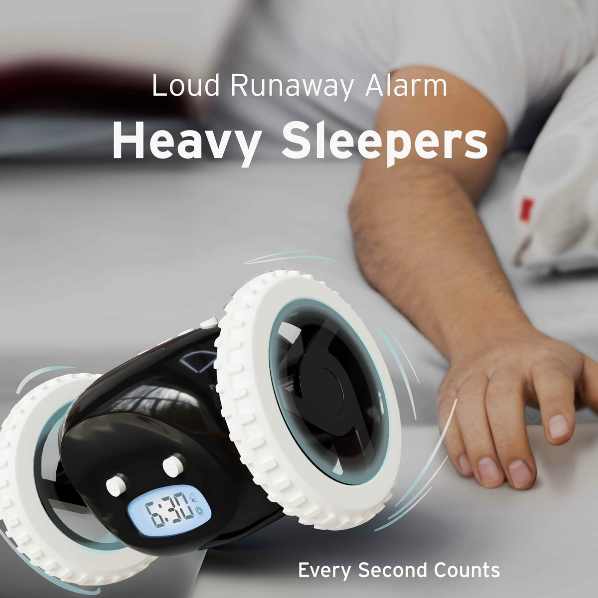 CLOCKY rolls away, turning wake‑up into a small daily challenge.