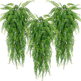 CLONG 6-pcs artificial hanging ferns, 33 inches long, ideal for sunlit porches.