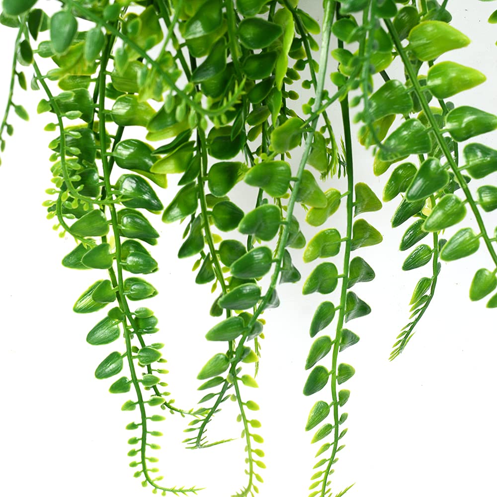 Plastic leaves and iron stems enable versatile outdoor fern arrangements.