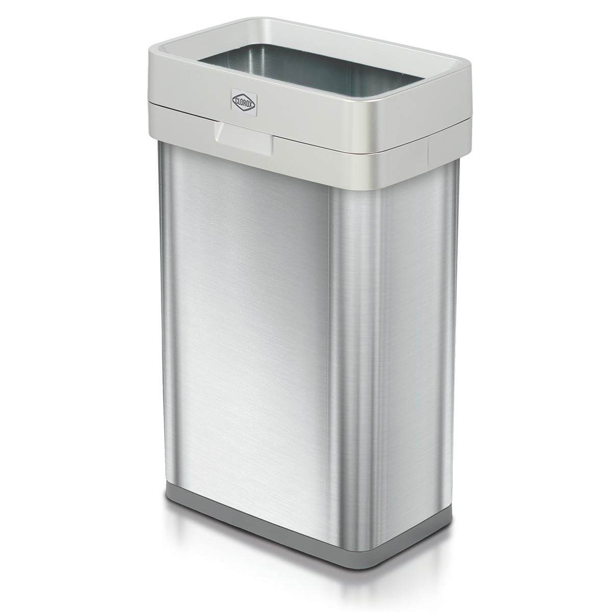 Clorox 13-gallon trash can front view, space-saving for corners.