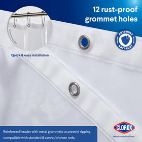 Clorox standard size 72 by 72 fits most showers