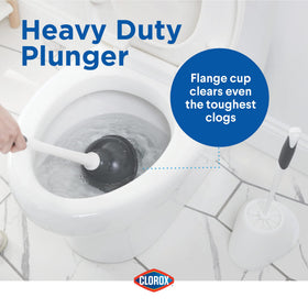 Clorox toilet brush with durable bristles for reaching under rim.