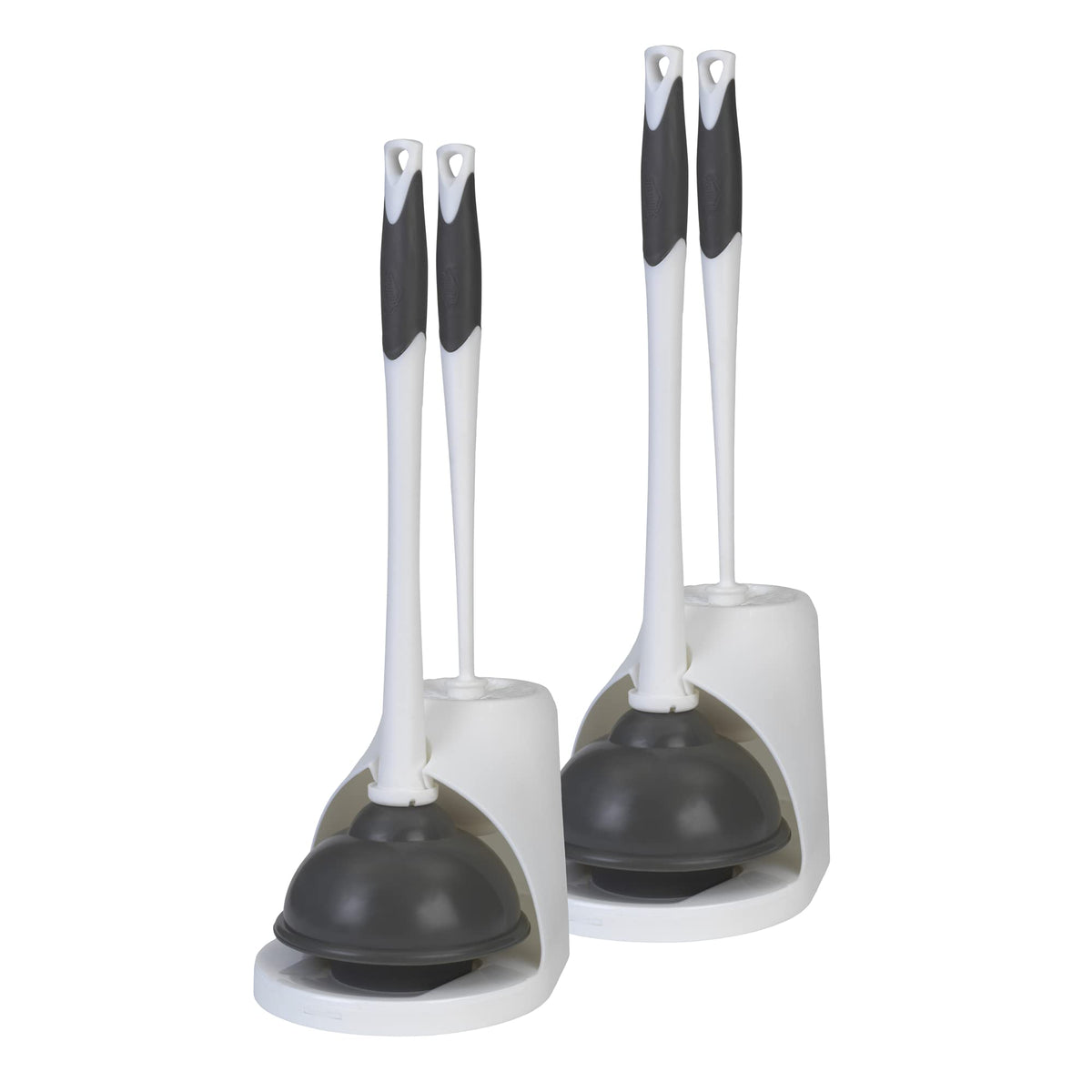 Clorox toilet plunger and bowl brush set in caddy keeps bathroom organized.