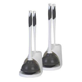 Clorox toilet plunger and bowl brush set in caddy keeps bathroom organized.