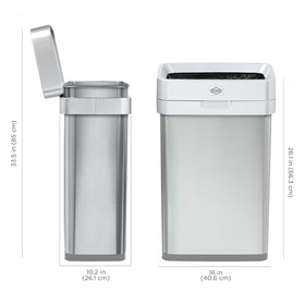 Clorox 13-gallon trash can with brushed nickel finish, durable and stylish.