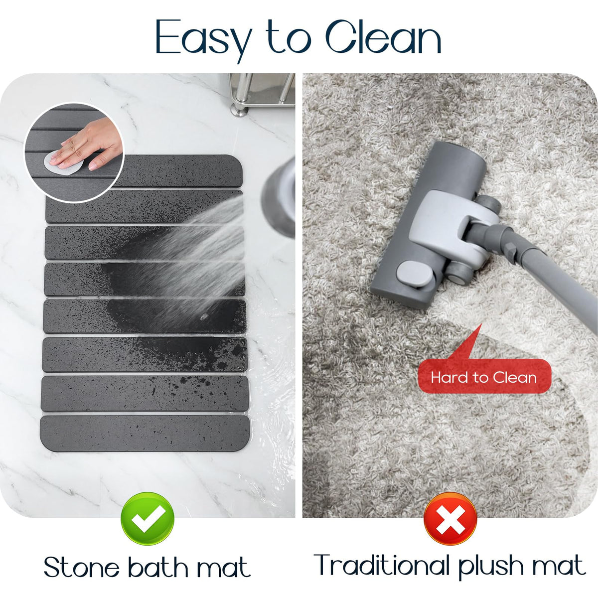 Closefriend easy-clean stone mat—no washing machine needed.