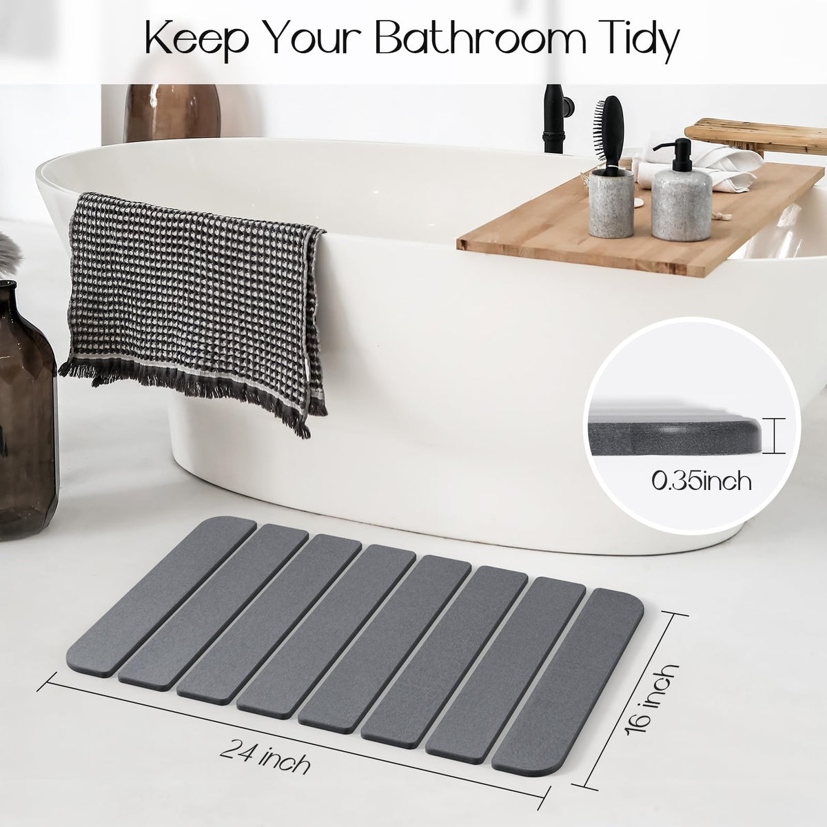 Closefriend grey stone bath mat adds a modern, minimal touch.