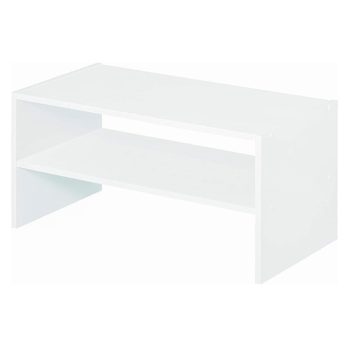 Close-up shows the two fixed shelves for sturdy storage.