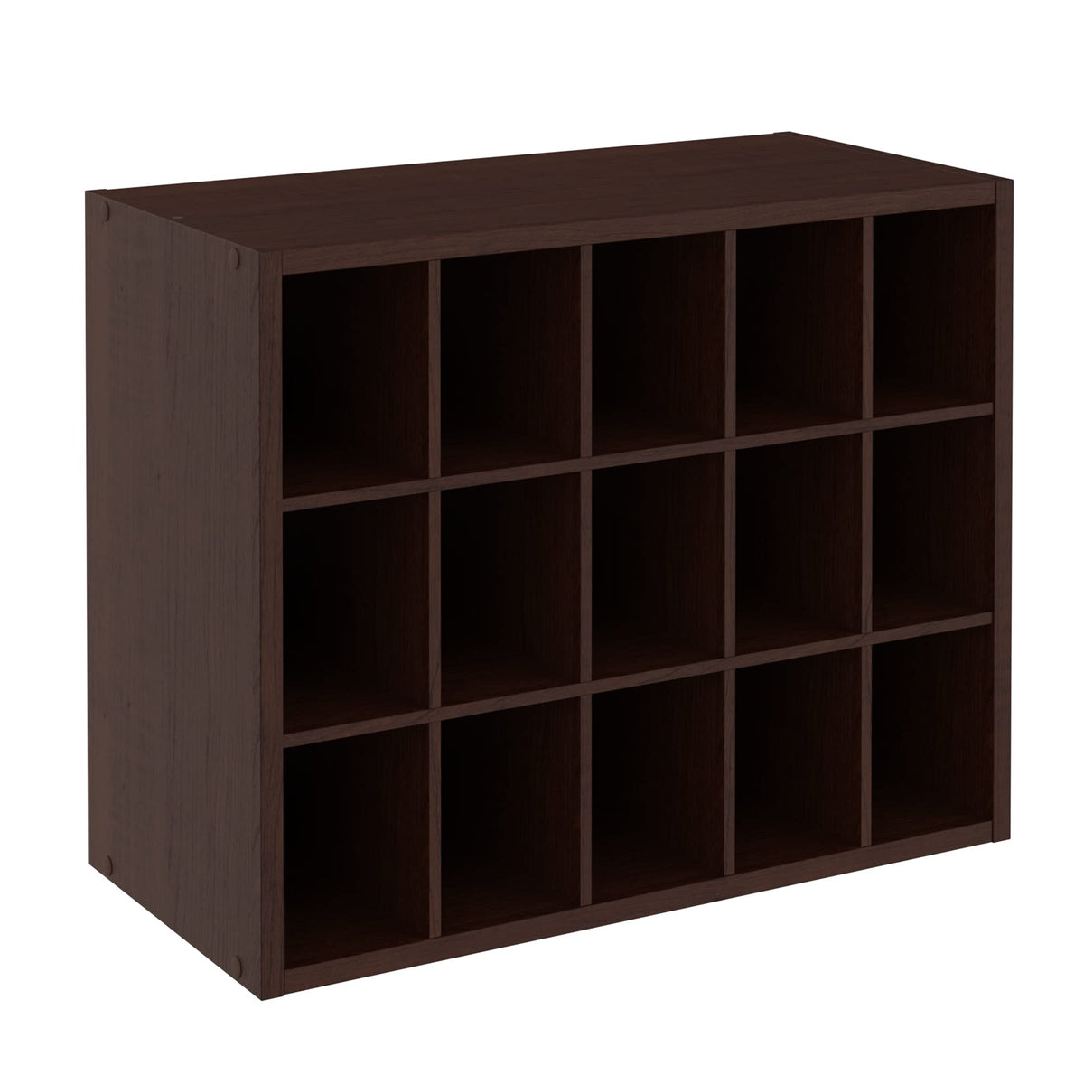 ClosetMaid 15-Cube stackable in espresso, easy assembly for tidy closets.