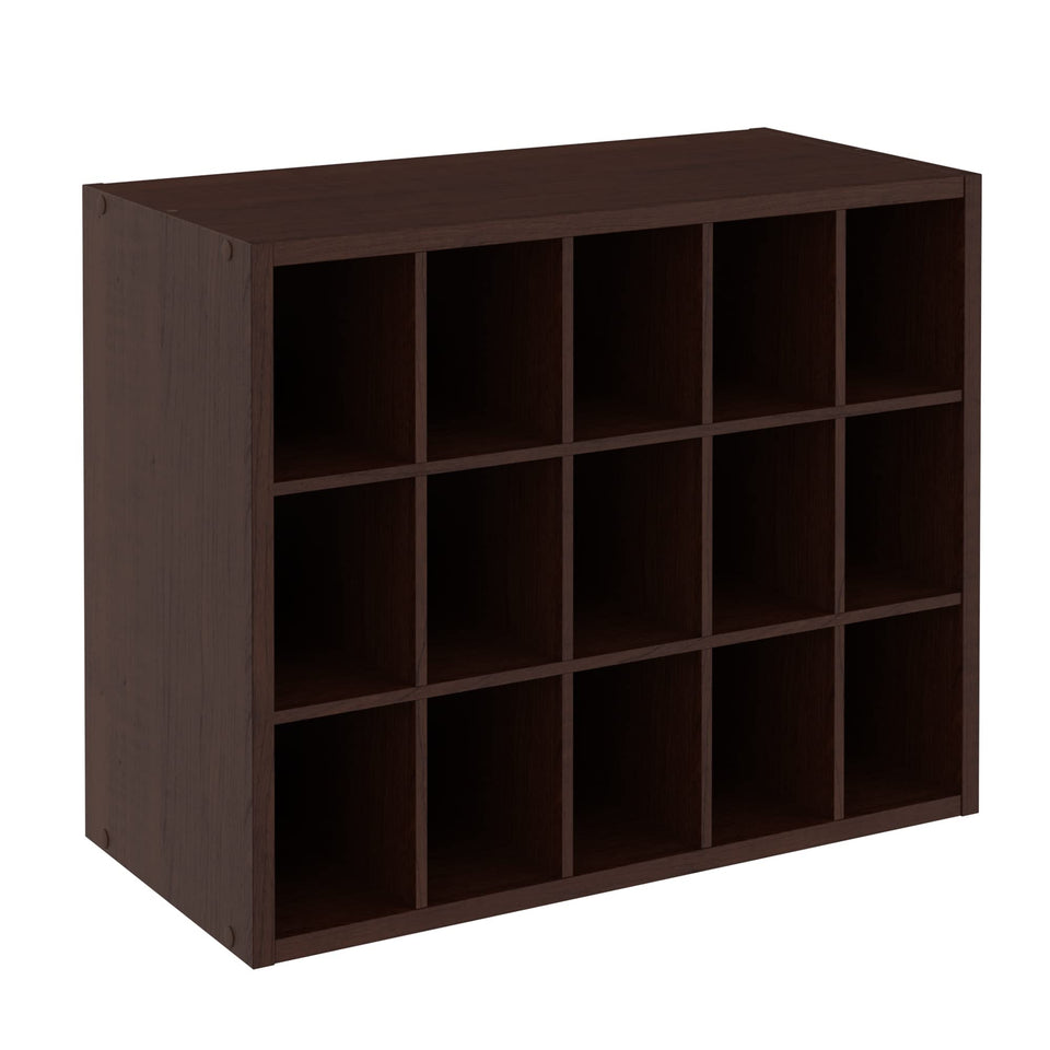 ClosetMaid 15-Cube stackable in espresso, easy assembly for tidy closets.